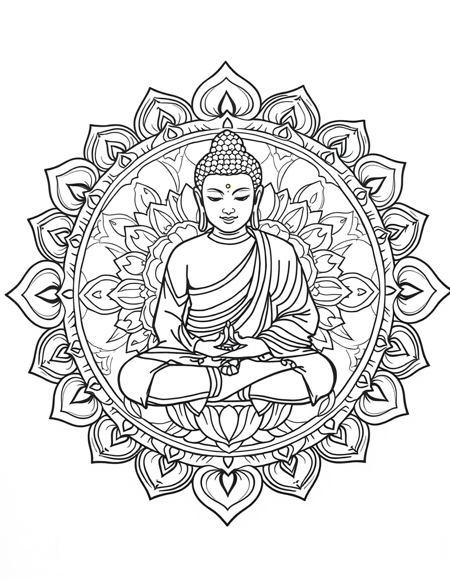 generate a mandala that has the image of Bhudda as a background