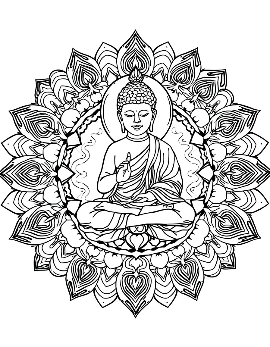 generate a mandala that has the image of Bhudda as a background