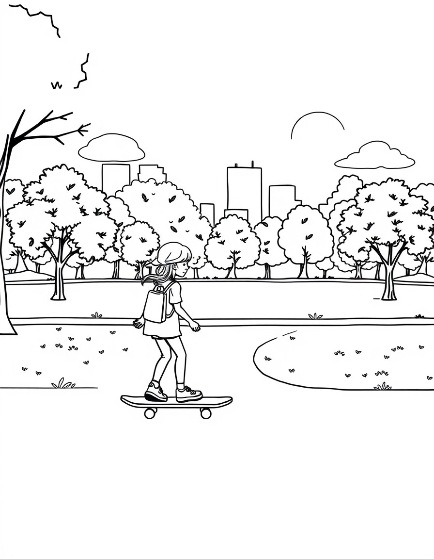 A girl on a skateboard going through a park