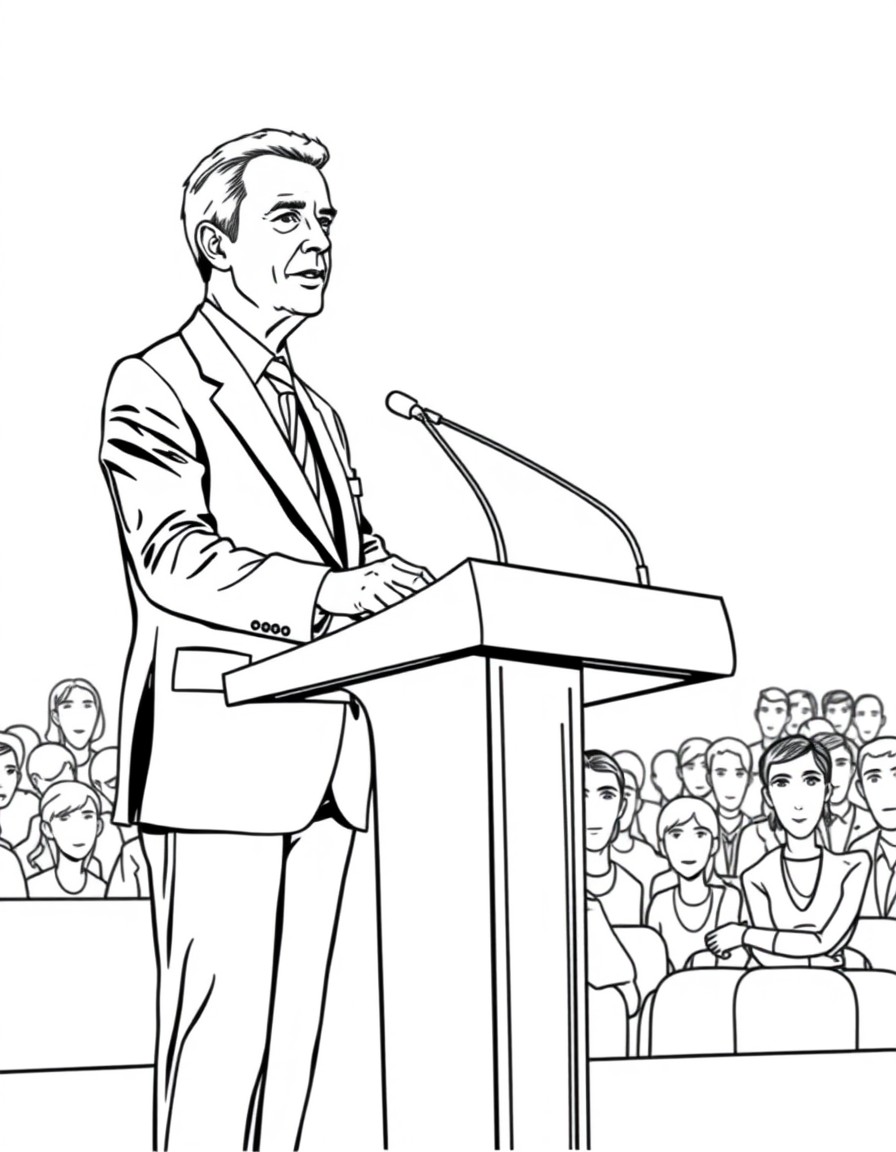 nigel farage standing at a podium at a conference