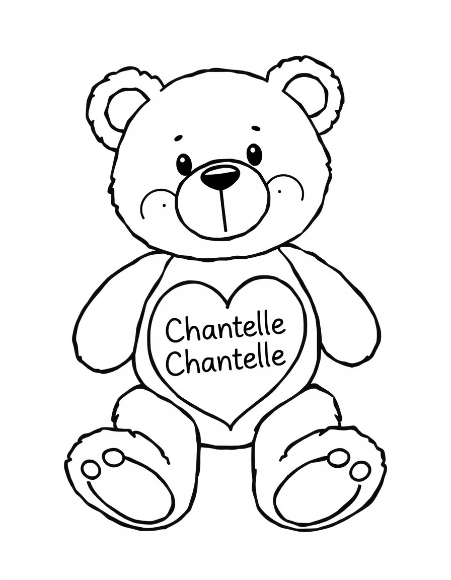 a cute stuffed bear care bear with a heart on its belly and the word Chantelle written in it