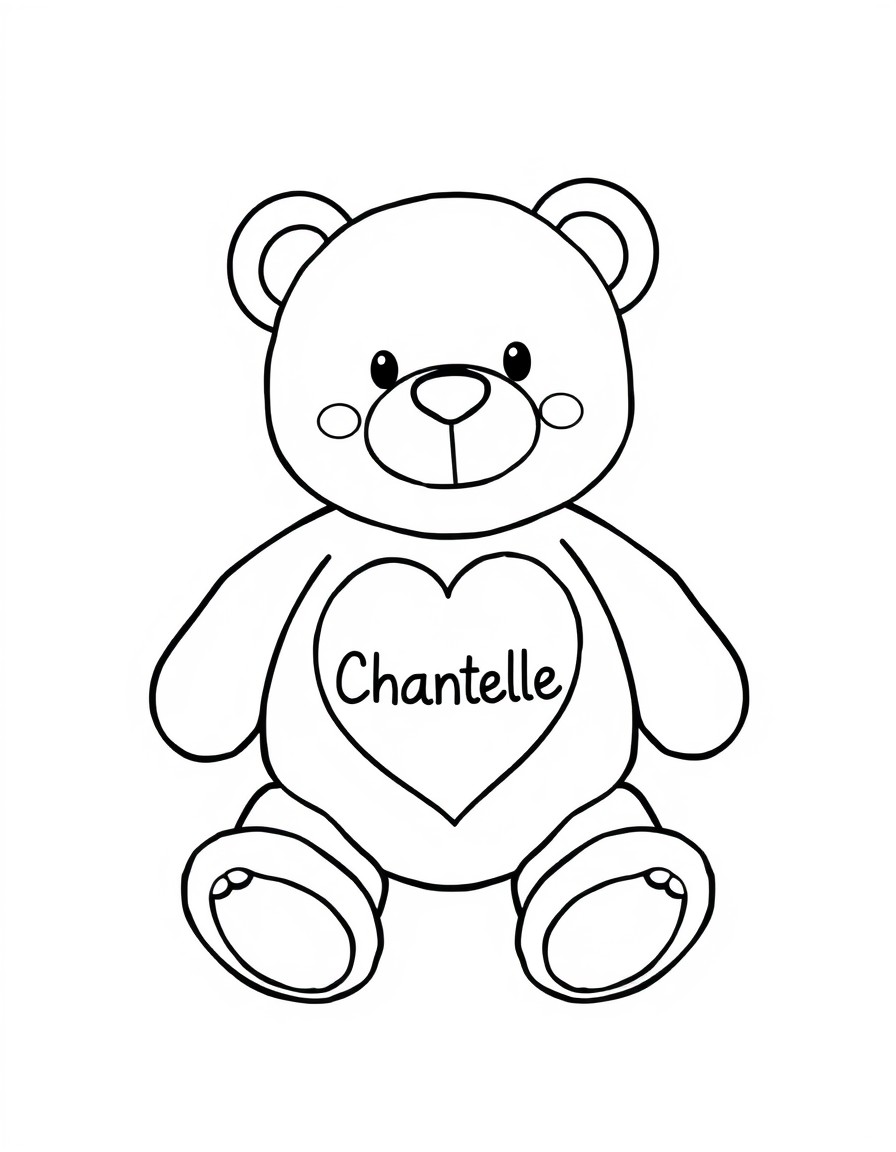 a cute stuffed bear care bear with a heart on its belly and the word Chantelle written in it. advanced coloring