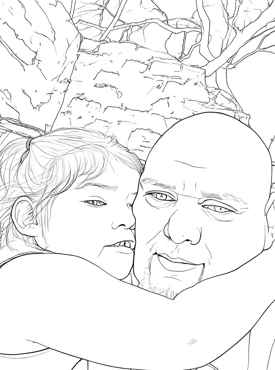 Make this a high-quality black and white COLORING PAGE with white background, only black lines, NO big gray areas, and clear, thick bold outlines, well-defined shapes, and clean edges. Remove all shad