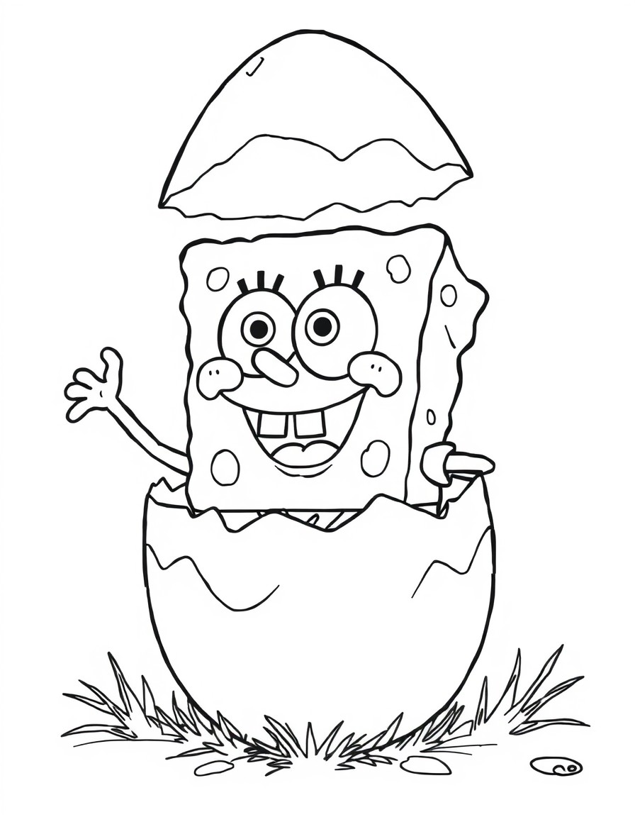 cute spongebob in a cracked open easter egg