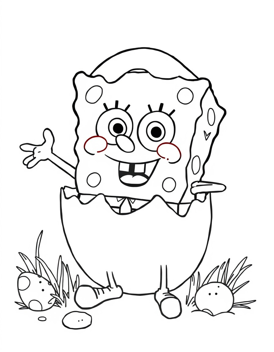 cute spongebob in a cracked open easter egg