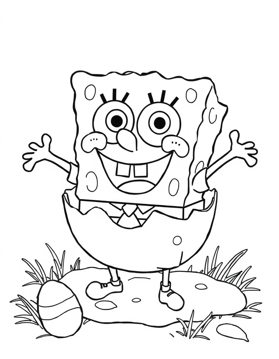 cute spongebob in a cracked open easter egg