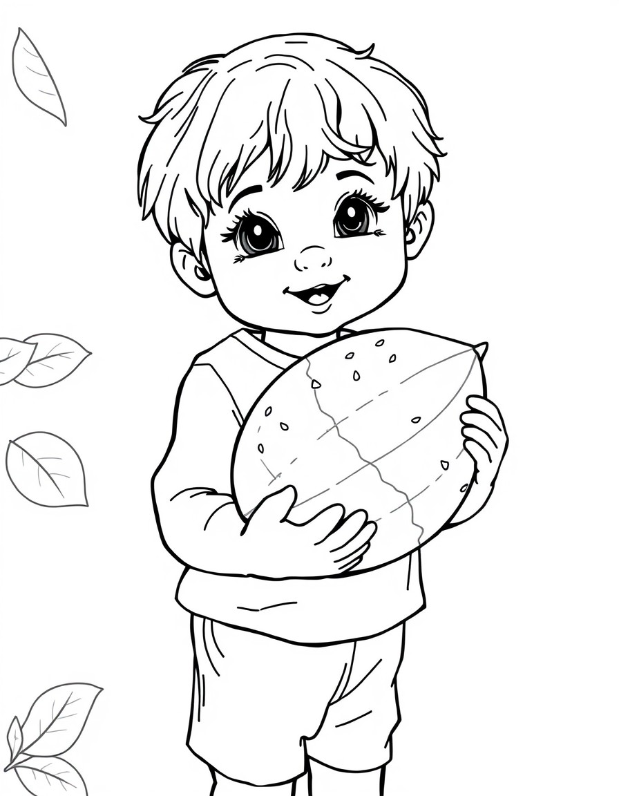 A child holding a watermelon in his hand