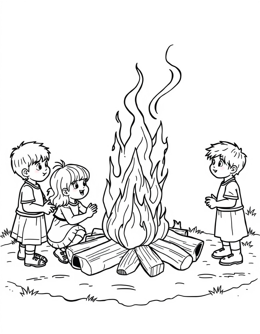 Children around a large bonfire