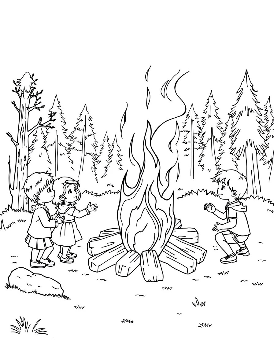 Children around a large bonfire