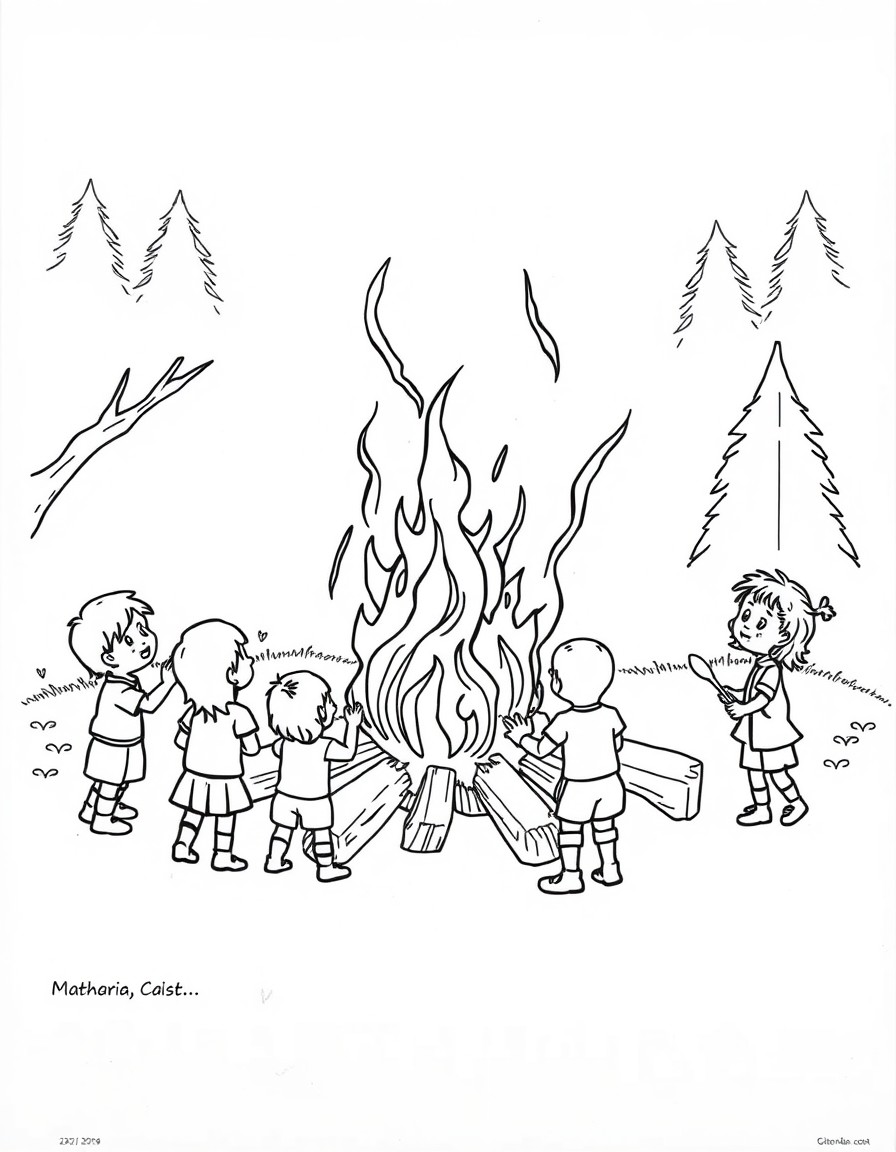Children around a large bonfire