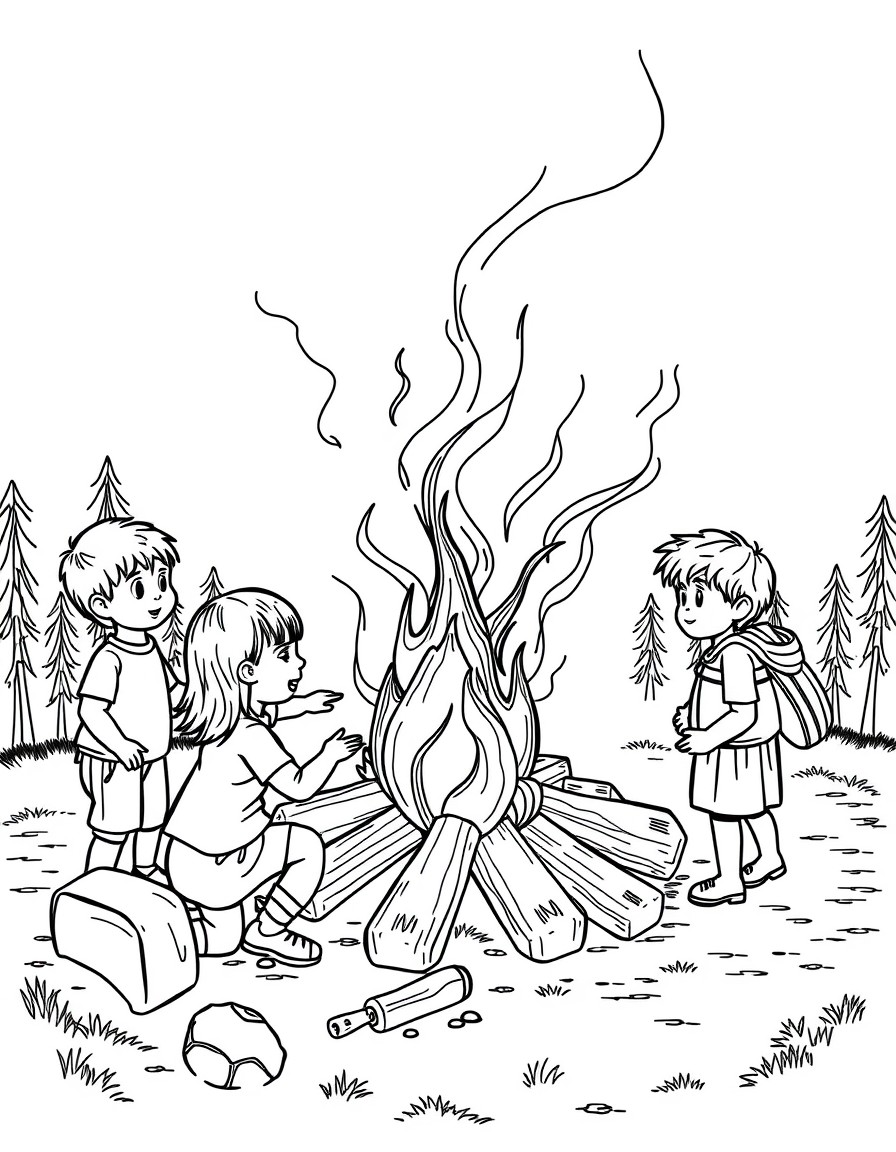 Children around a large bonfire
