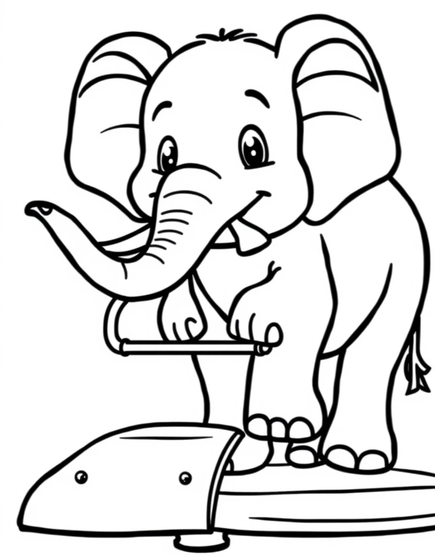 Cute elephant playing on kids playground equipment