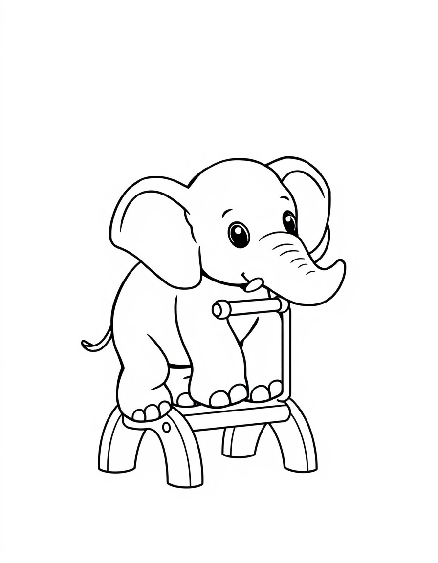 Cute elephant playing on kids playground equipment