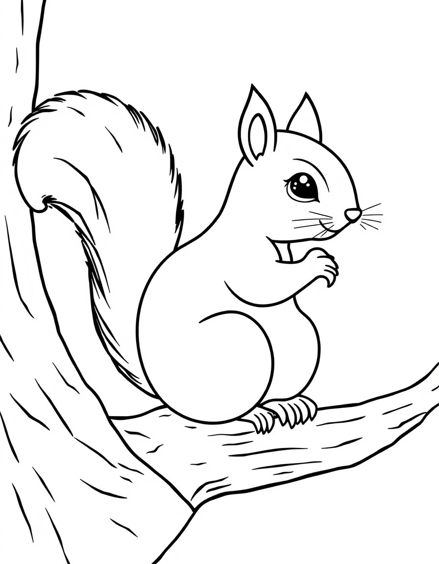 A squirrel with a huge left ear and a small right ear. Sat on a tree branch.