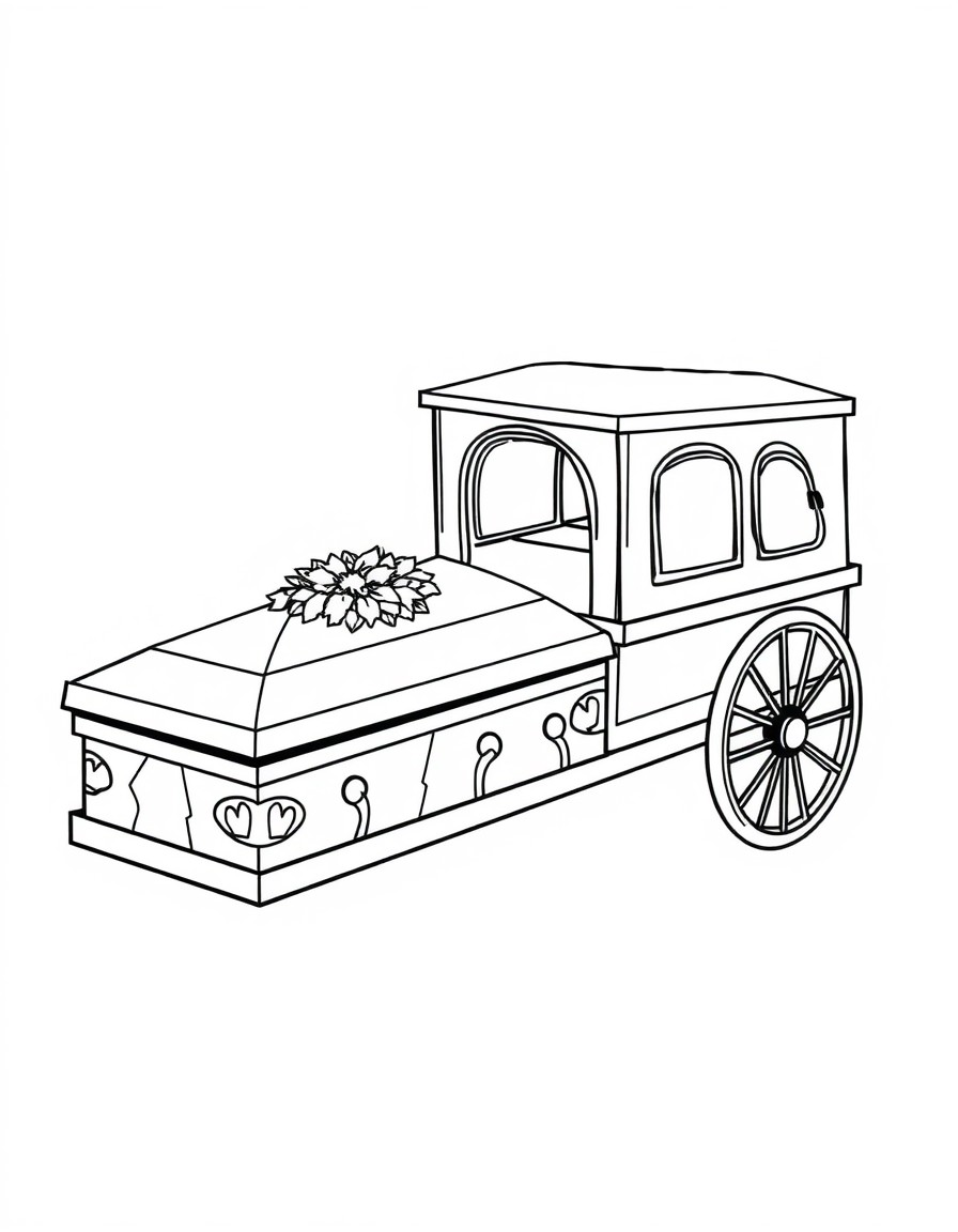 hearse with a casket next to it