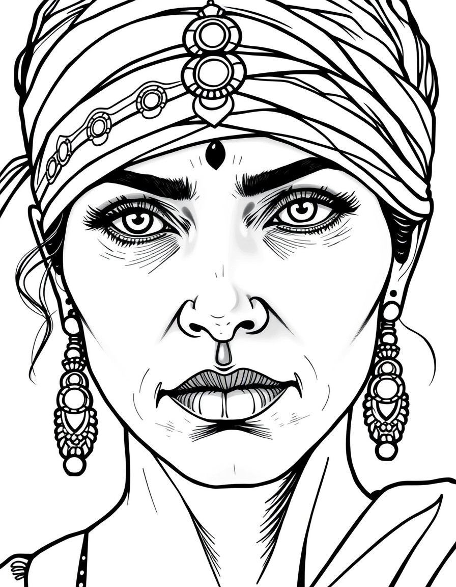 Close-up of Indian Lady Justices Face with blindfold, showing fine details of her features.