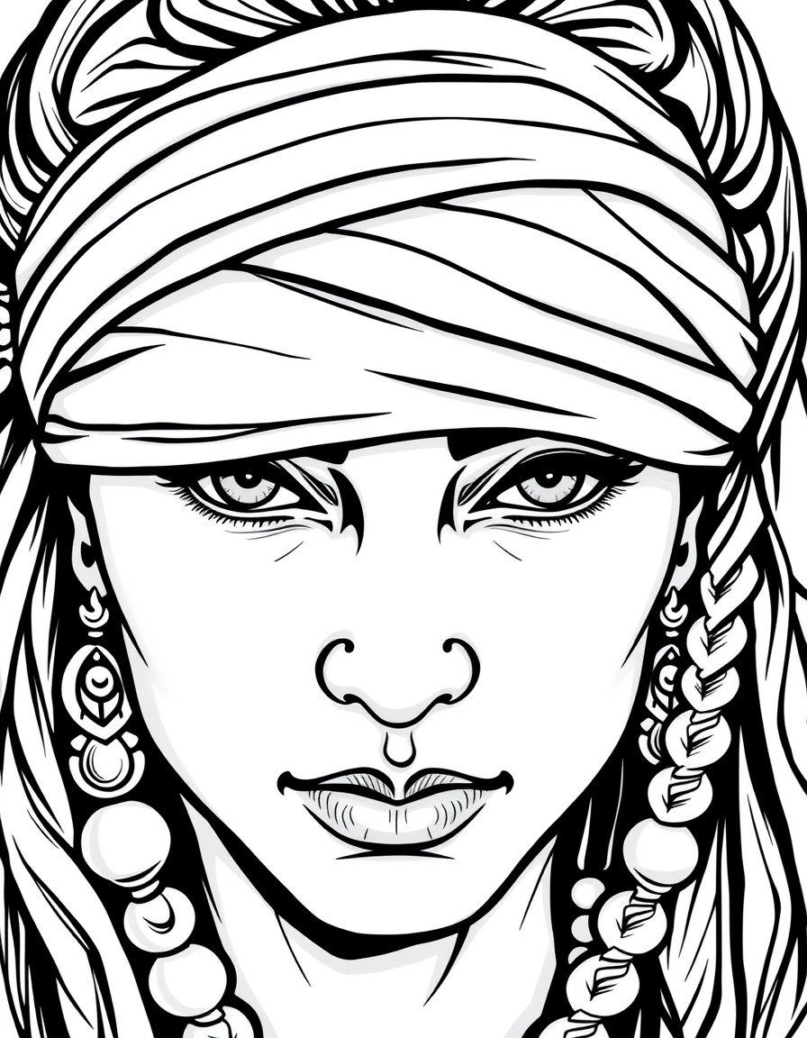 Close-up of Indian Lady Justices Face with blindfold, showing fine details of her features.