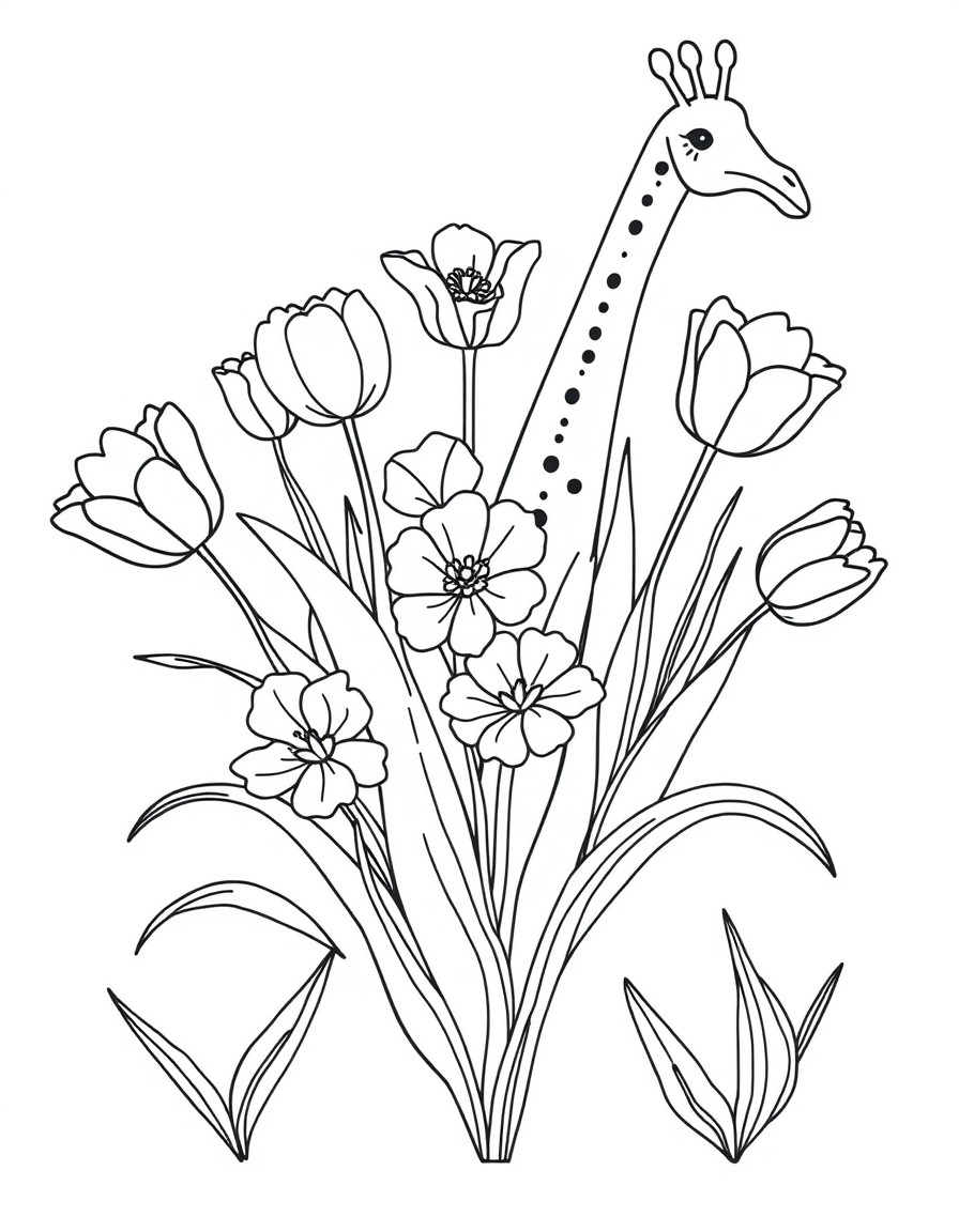 flores vareadas como magaridas, tulipas e girassois, espalhadas por todo o desenho, com detalhes no centro e nas especificaoes