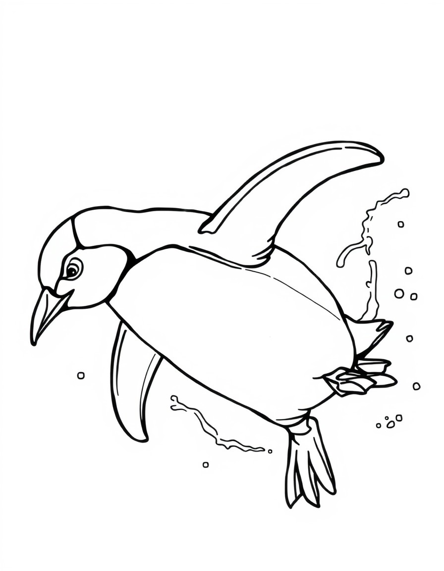 A penguin diving into the water with splashes around.