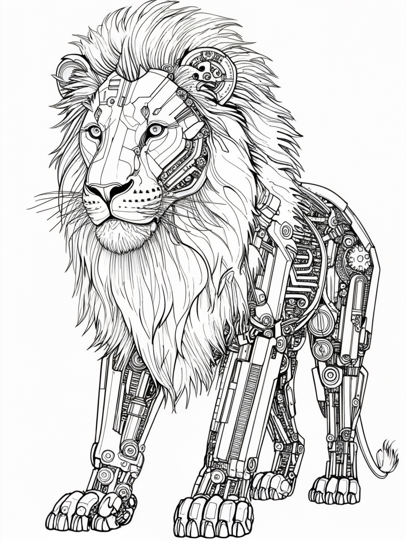 A cybernetic lion with dazzling gears and circuits
