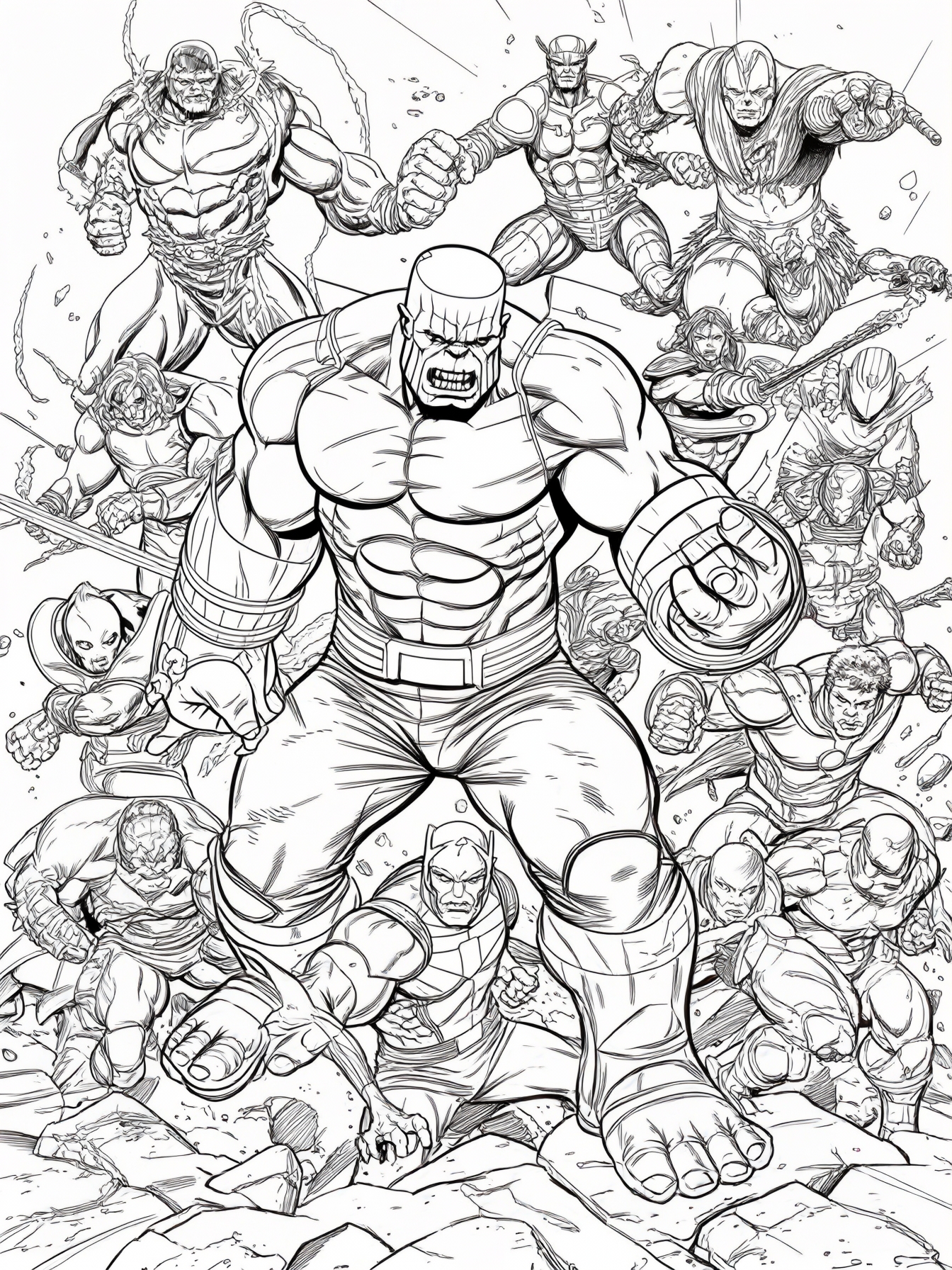 Thanos in a battle stance against his enemies