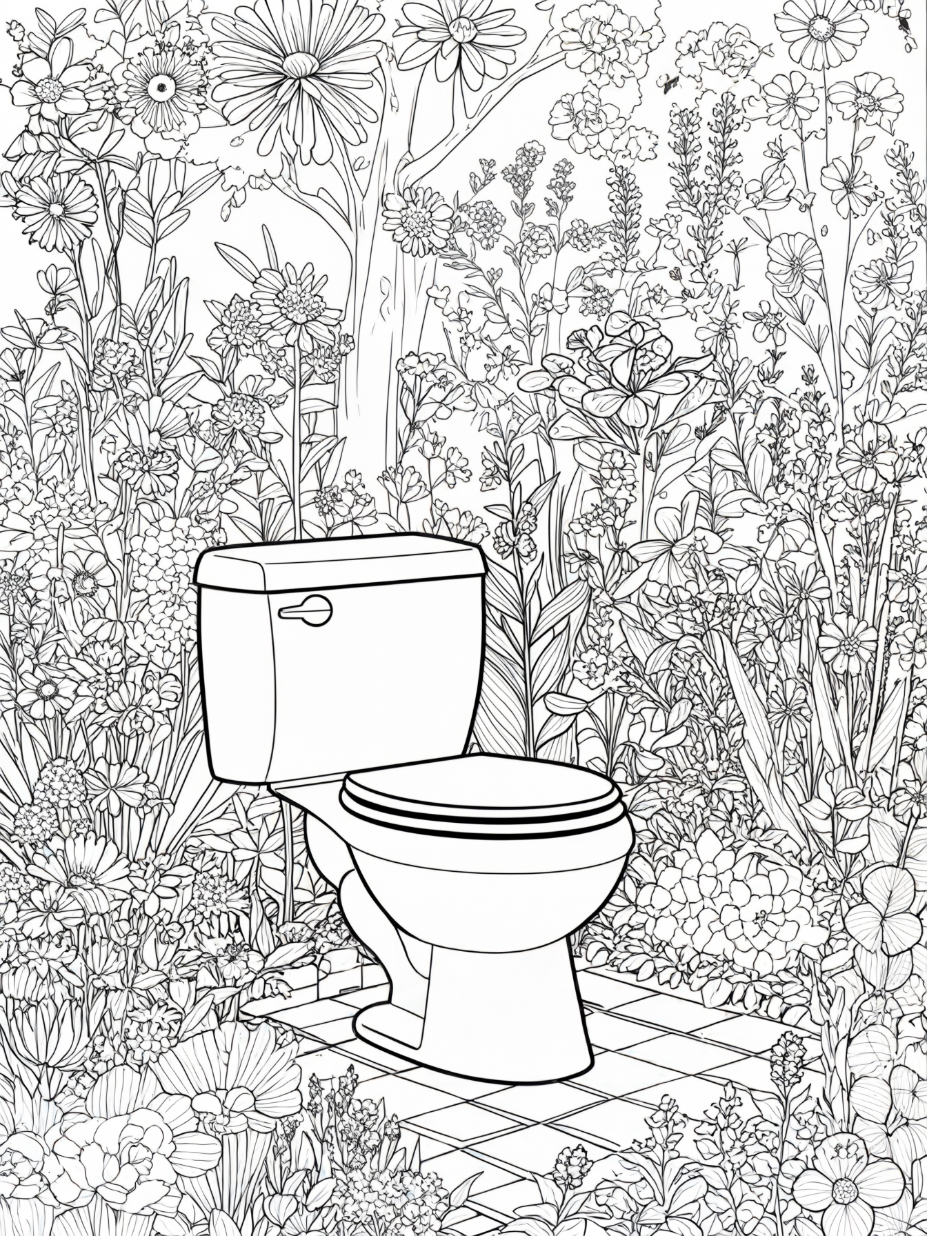 A Skibidi Toilet exploring a colorful garden.