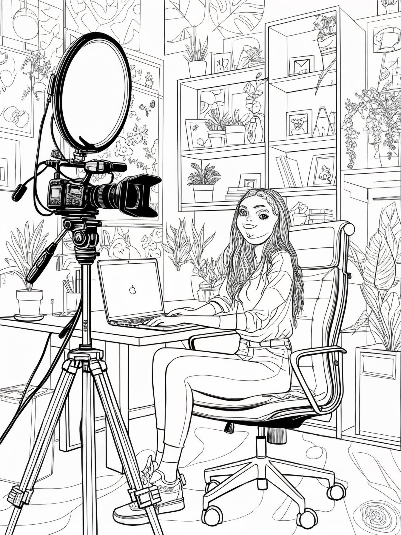 A young influencer filming a vlog in a colorful studio