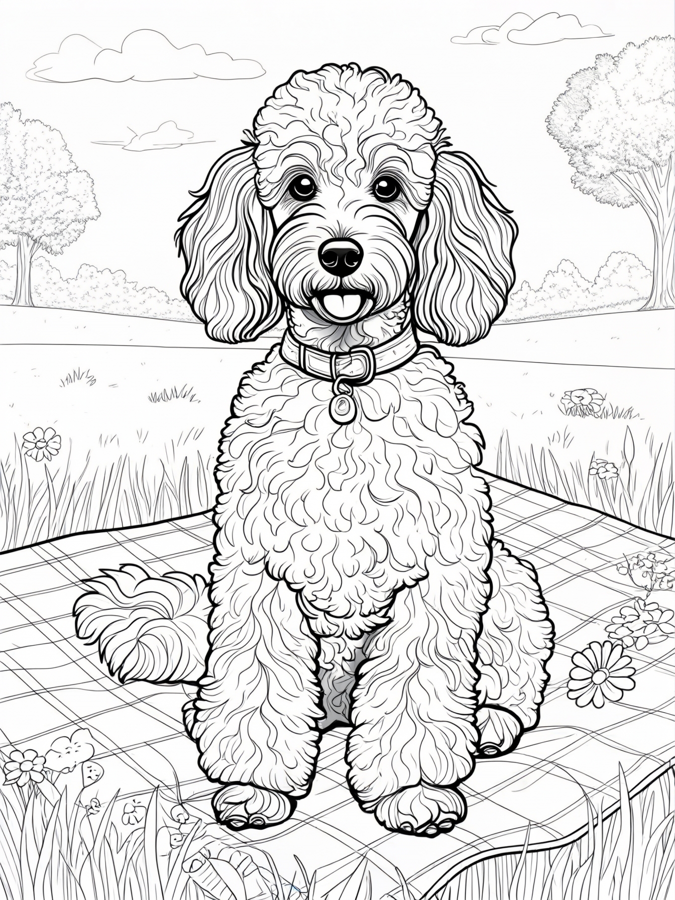 A Poodle chilling on a sunny day at the park