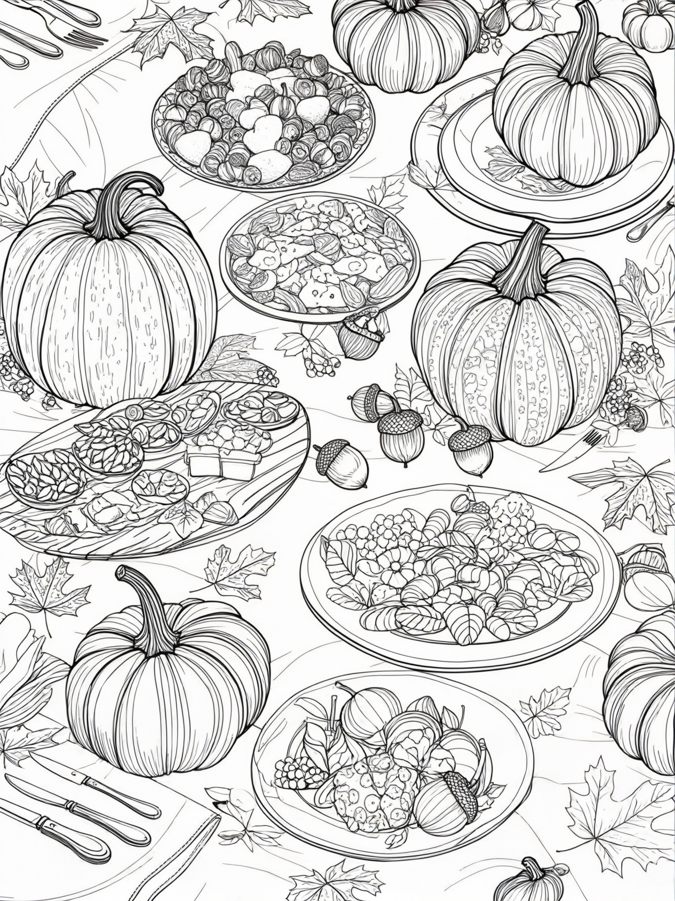 Create a beautiful Thanksgiving table setting with pumpkins and snacks.