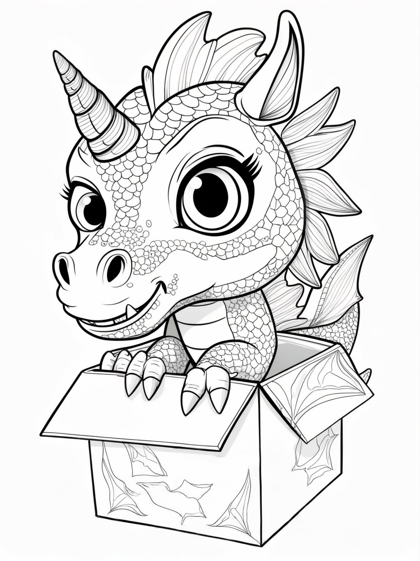 A curious creature, like a cartoon-style dragon or unicorn, playfully peeking out from behind a mystery box.