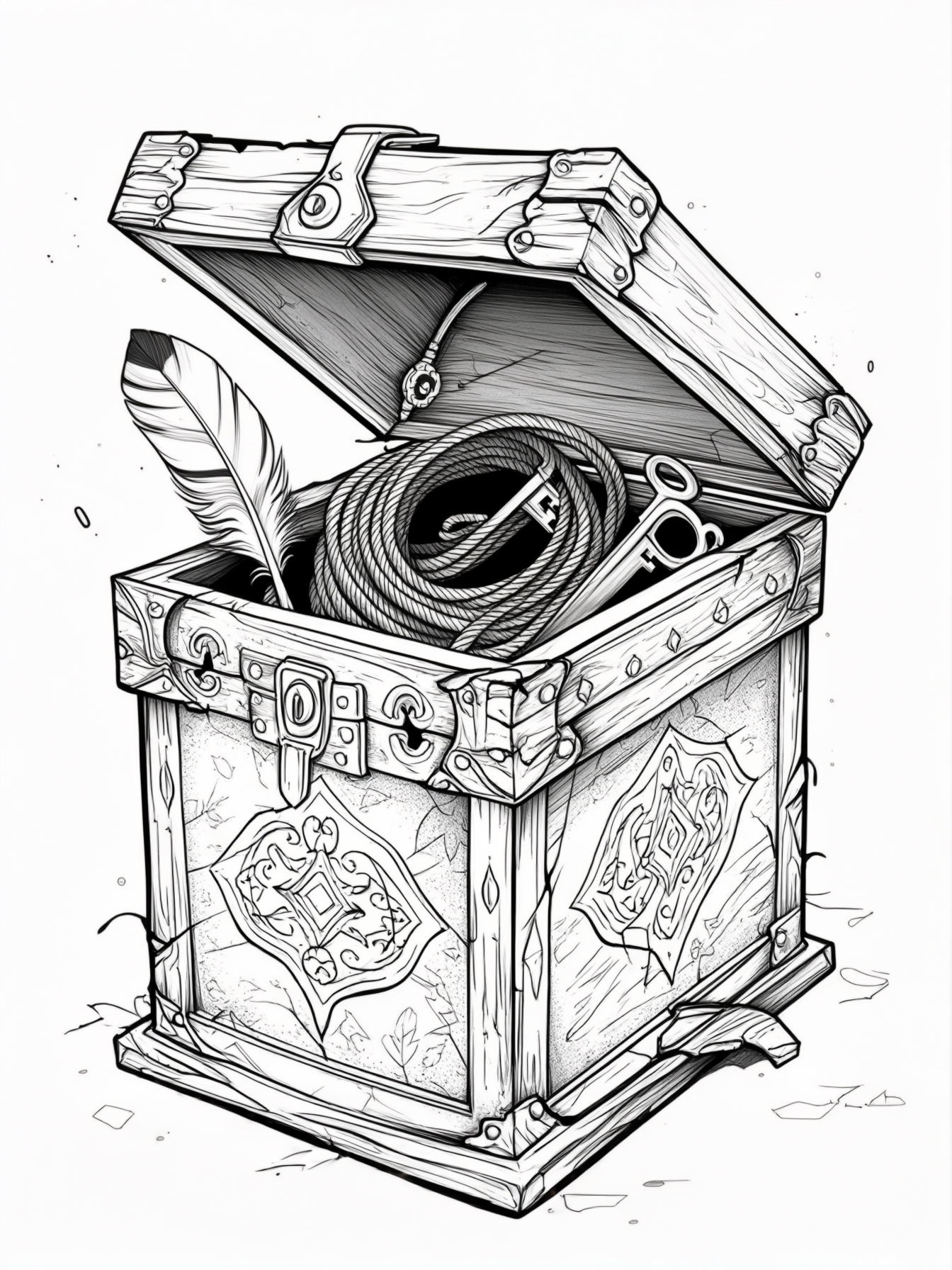 A mysterious box with a slightly open lid, revealing the outlines of mysterious objects peeking out.