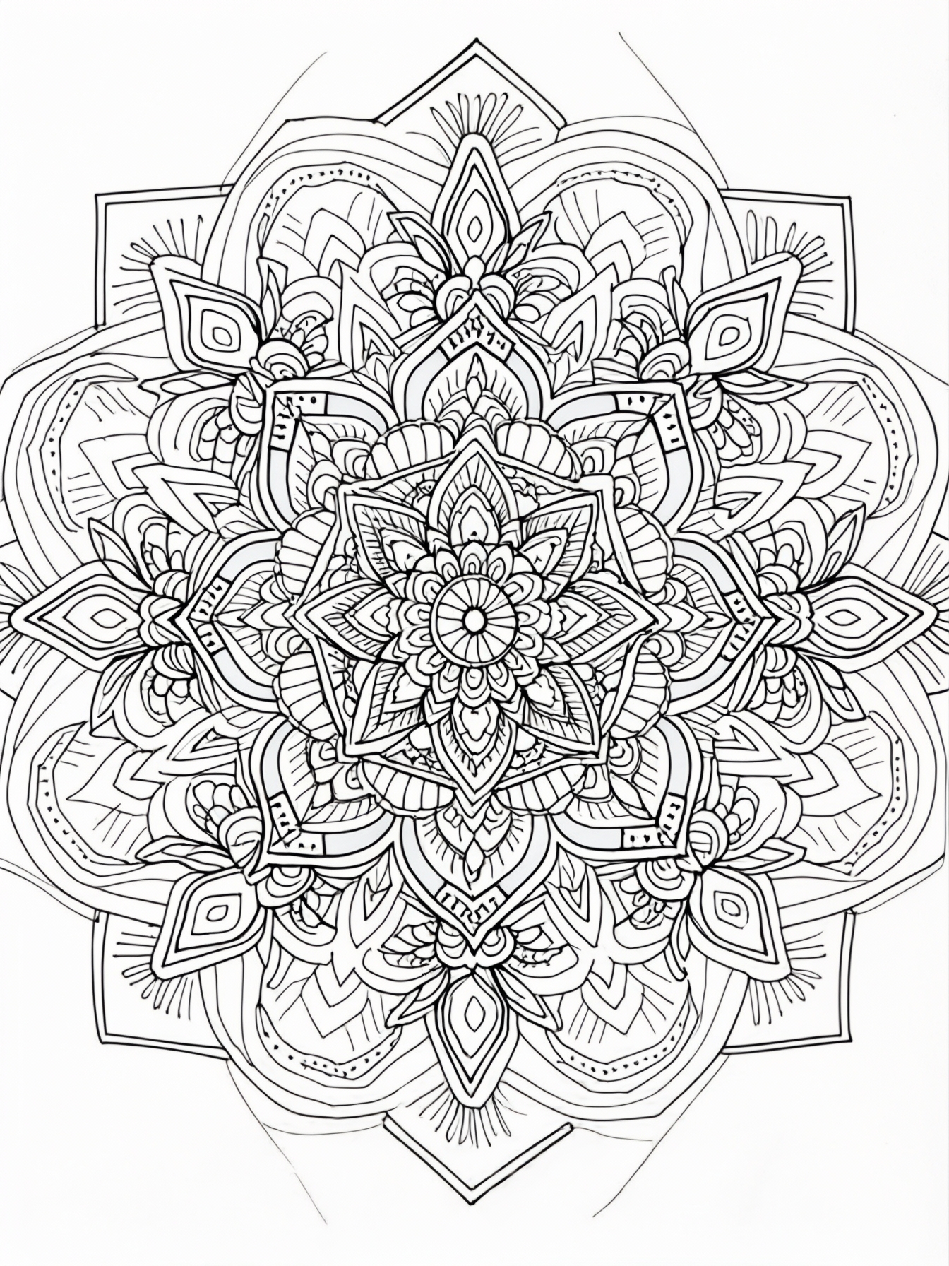 A symmetrical mandala-inspired rangoli layout.