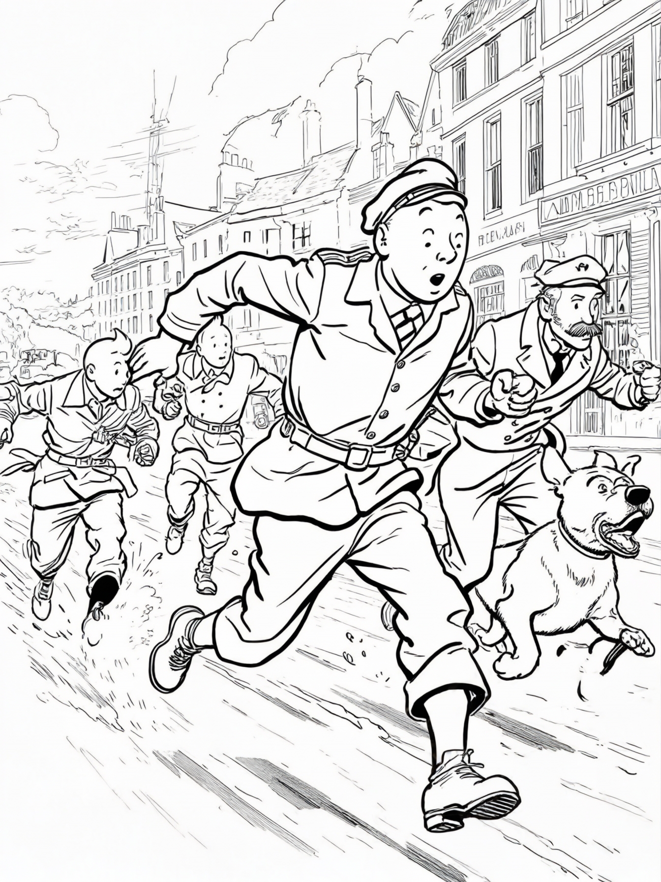 a thrilling chase scene with Tintin and his friends!