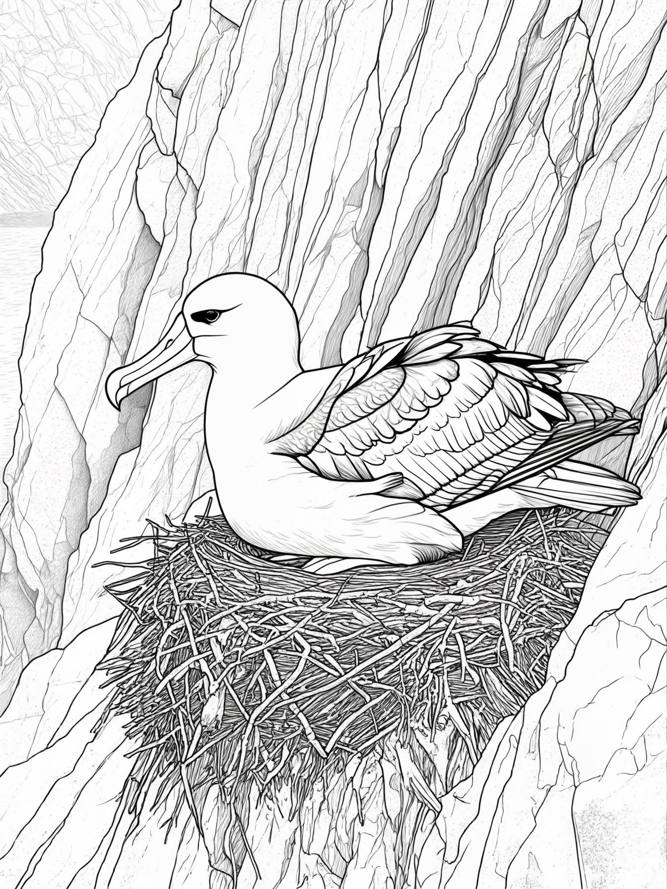An albatross nesting on a cliff