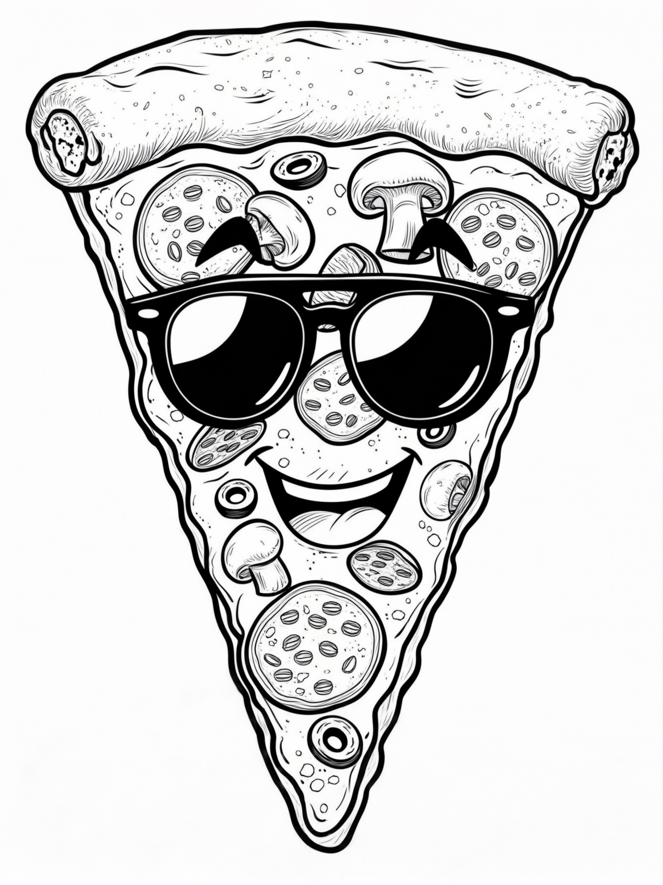 A fun cartoon pizza slice wearing sunglasses!