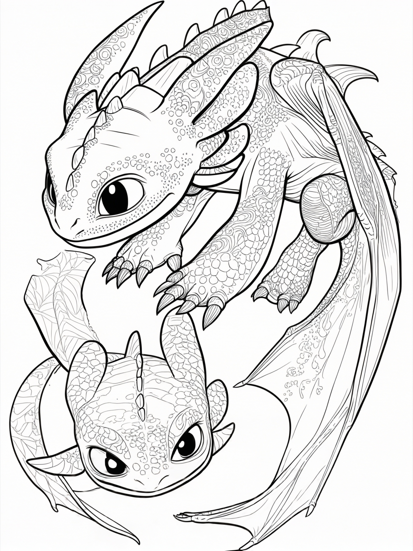 Toothless the dragon swimming alongside a curious sea monster with big eyes and a friendly smile.