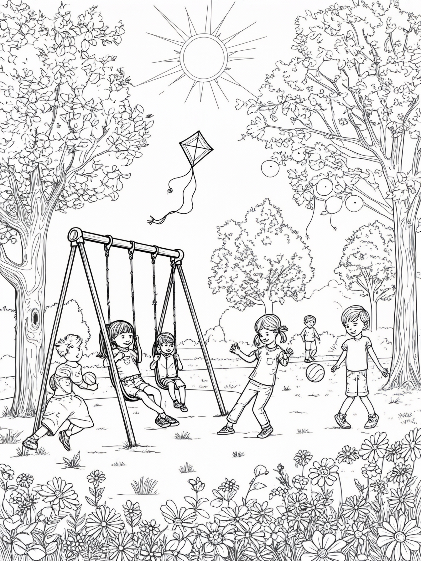 Kids playing in a sunny park