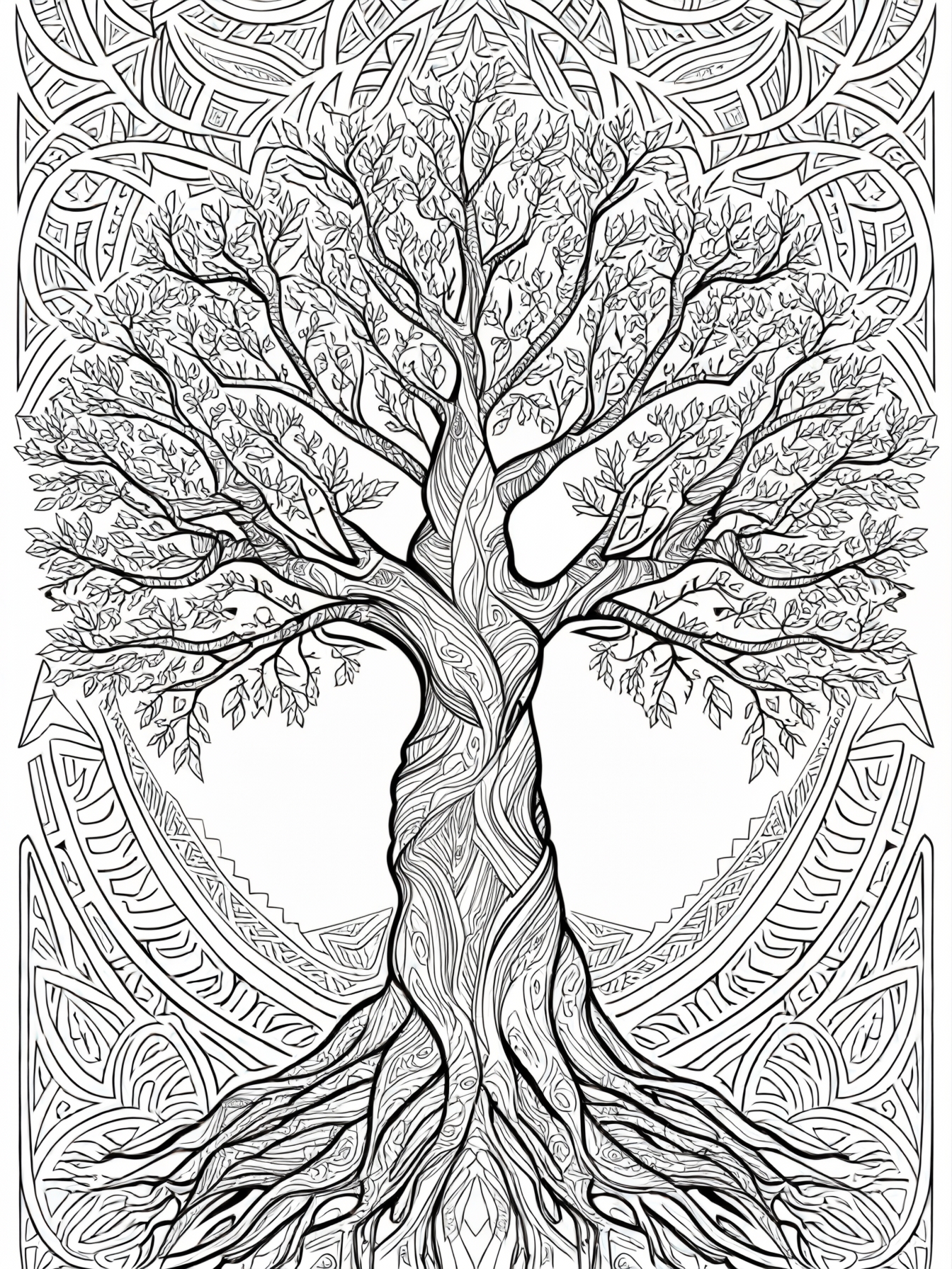 Color a Dreamtime tree surrounded by tribal patterns.