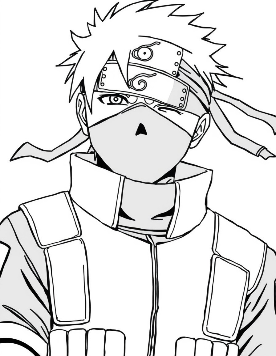 Kakashi standing coolly with his mask and headband covering one eye