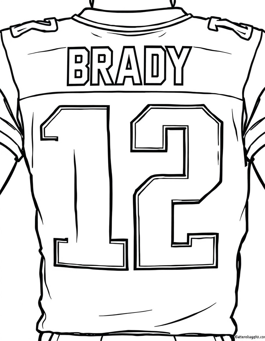 A close-up of Tom Brady's jersey with his iconic number and name.