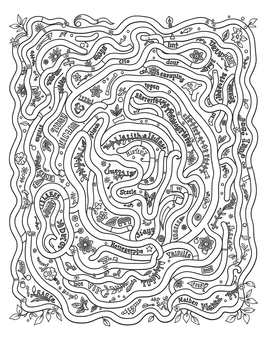 An elaborate maze with winding paths and small details throughout.