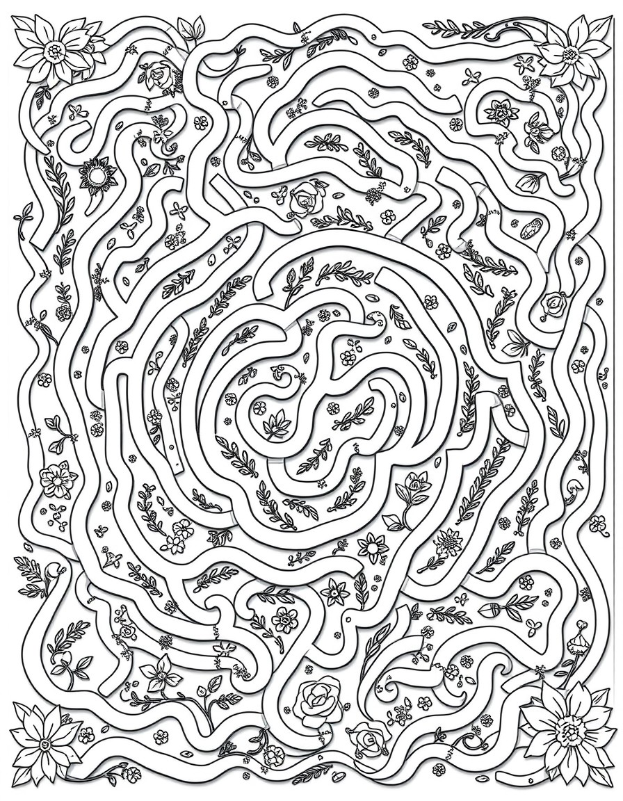An elaborate maze with winding paths and small details throughout.