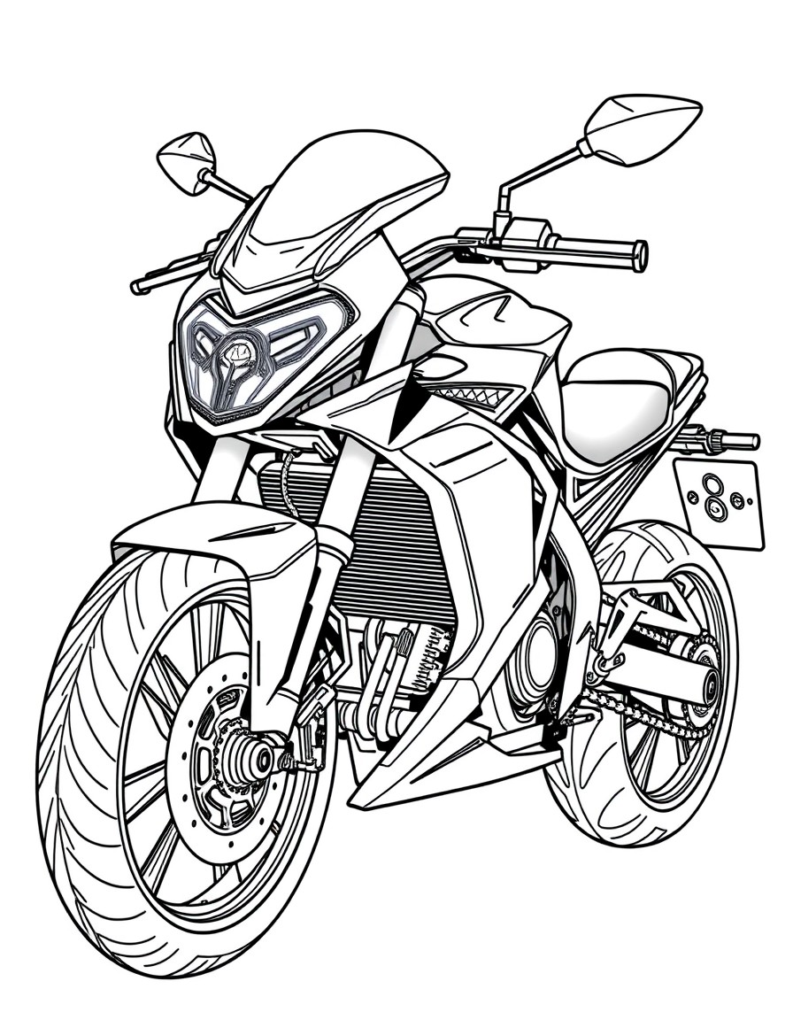 A futuristic motorcycle with glowing lights and advanced technology gadgets.