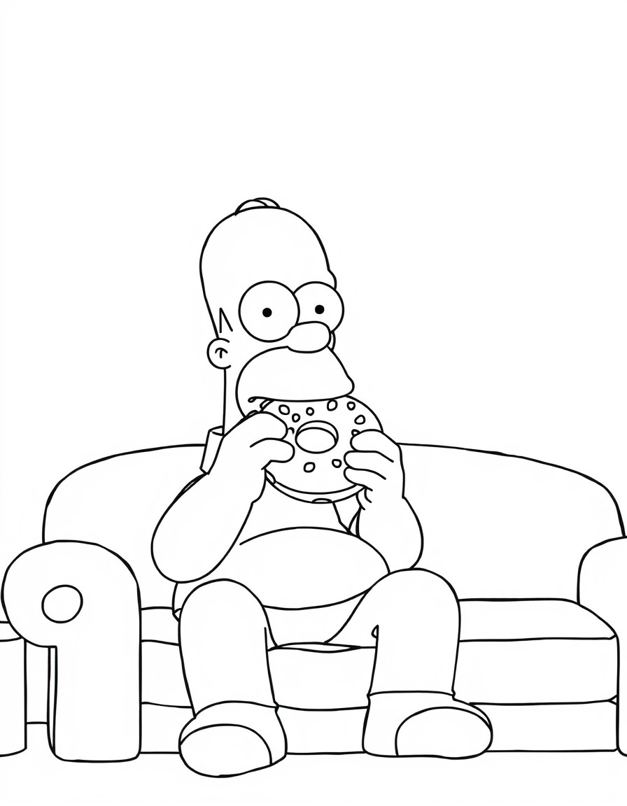 Homer Simpson enjoying a donut while sitting on the couch