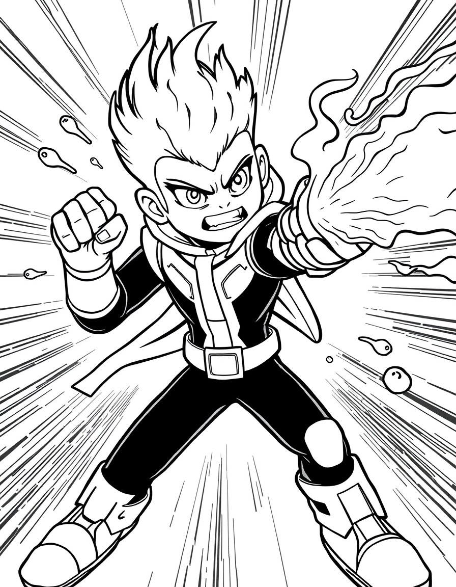 from the TV show Ben 10 "Heatblast" shooting fireballs with a determined look on his face.