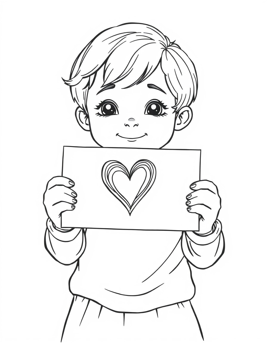 A child giving a homemade card with a heart on it to their mom.