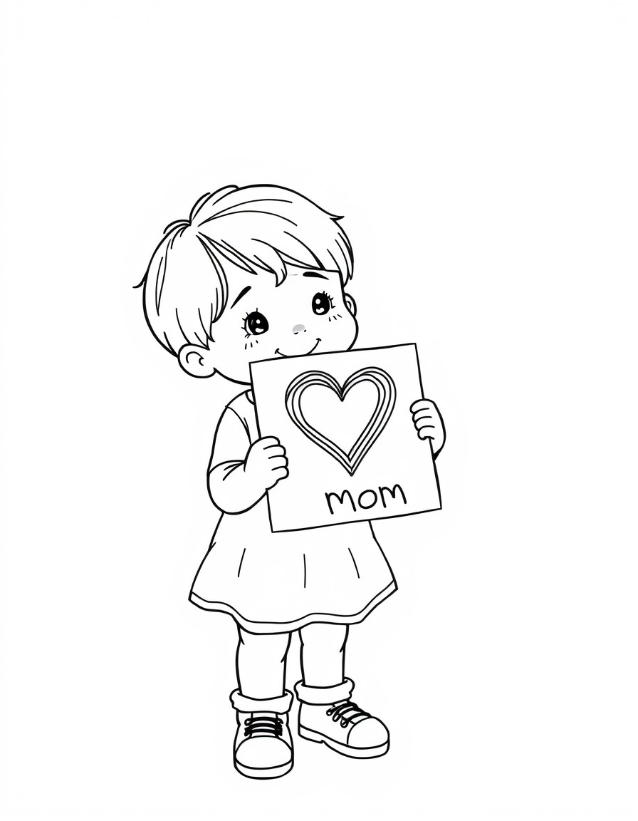A child giving a homemade card with a heart on it to their mom.