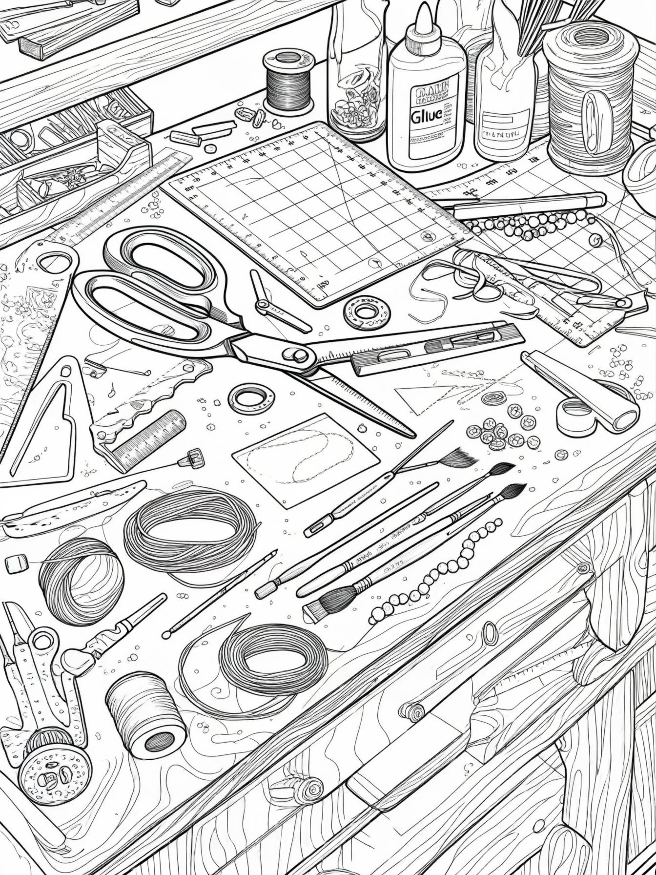 Craft projects on a workbench