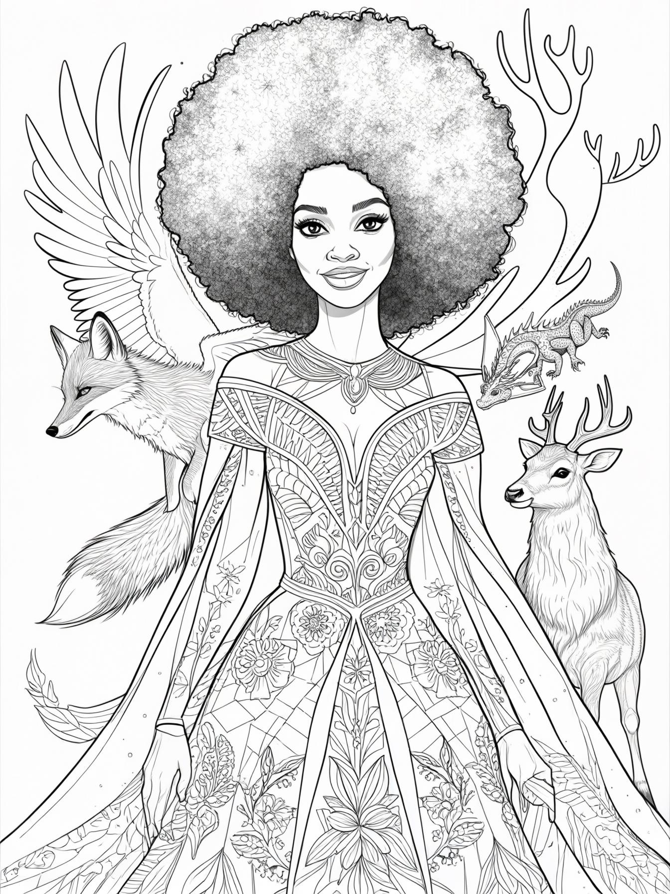 Afro Princess with magical animals
