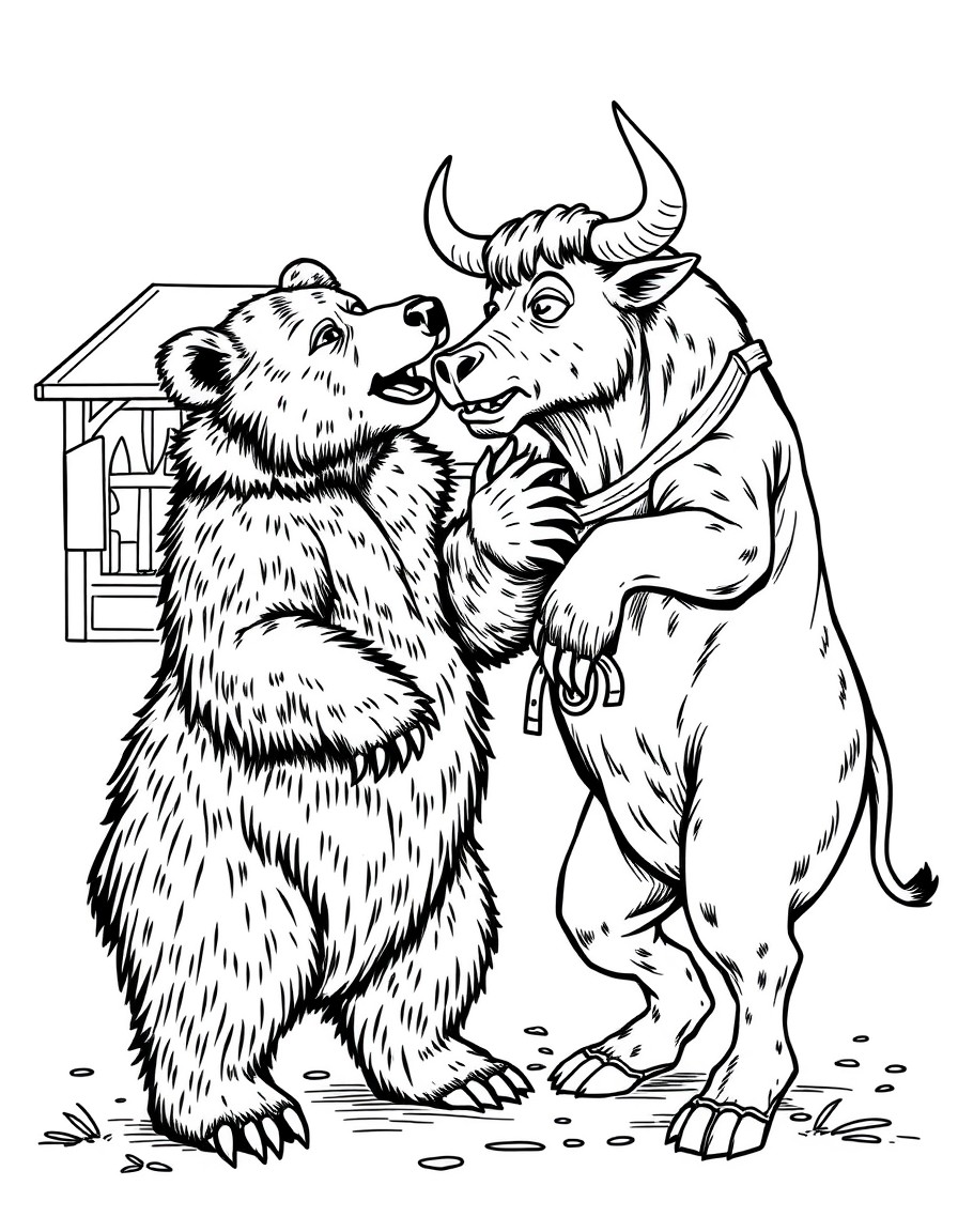 A bear and bull having a fun market duel